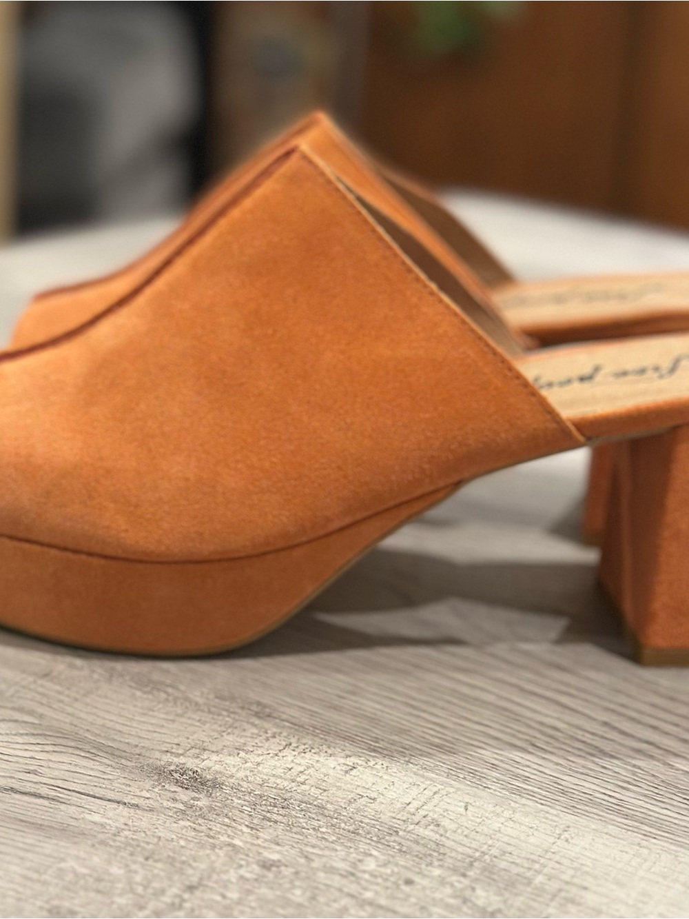 Free People Moody Mule Coral Suede Platform Block Heel Shoes Boho 38 / 8